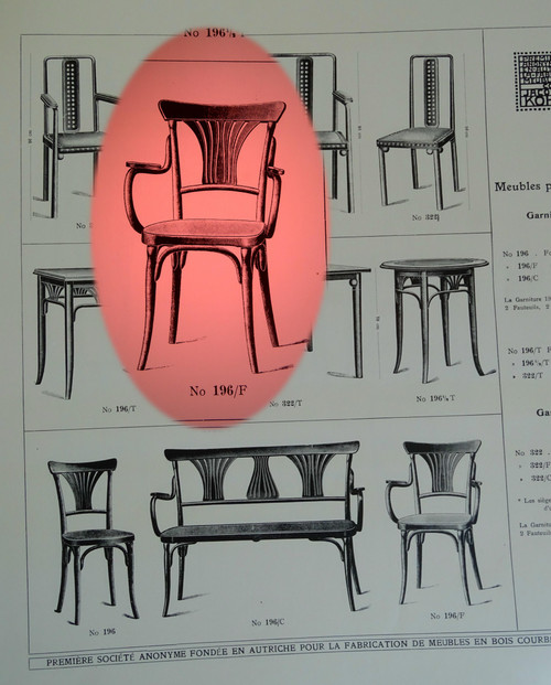 Bentwood armchair, curved wood, bistro KOHN N°196, 1905, new canework; No Thonet
