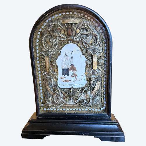 Tableau Reliquaire à La Gloire De Saint François Xavier – XVIIIe 