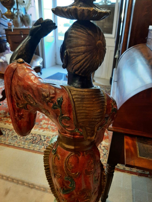 Serviteur nubien, sculpture en bois peint et doré, Venise début XIXème siècle