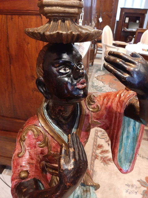 Serviteur nubien, sculpture en bois peint et doré, Venise début XIXème siècle