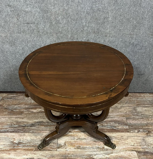 Table Lombarde époque Empire en acajou et filet de laiton vers 1820