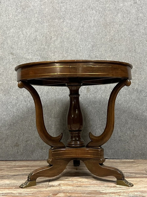 Table Lombarde époque Empire en acajou et filet de laiton vers 1820