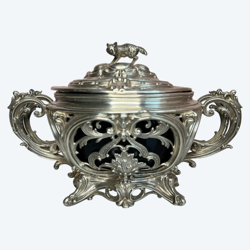 Solid silver sugar bowl, Rocaille style, 19th Century.