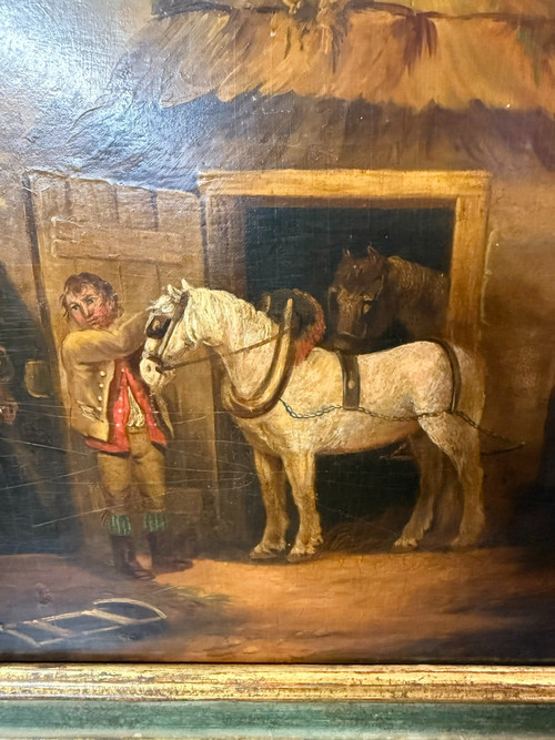 OLIO SU LEGNO SCENA DI CAVALLO XIX secolo