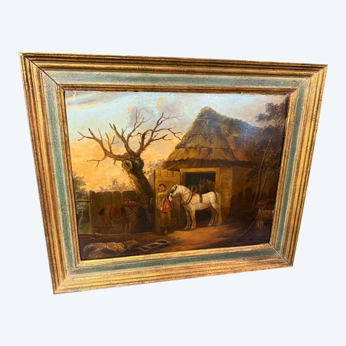 OLIO SU LEGNO SCENA DI CAVALLO XIX secolo