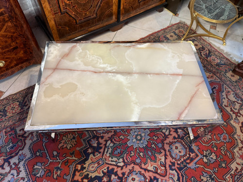 ONYX AND CHROME METAL COFFEE TABLE, 1970S
