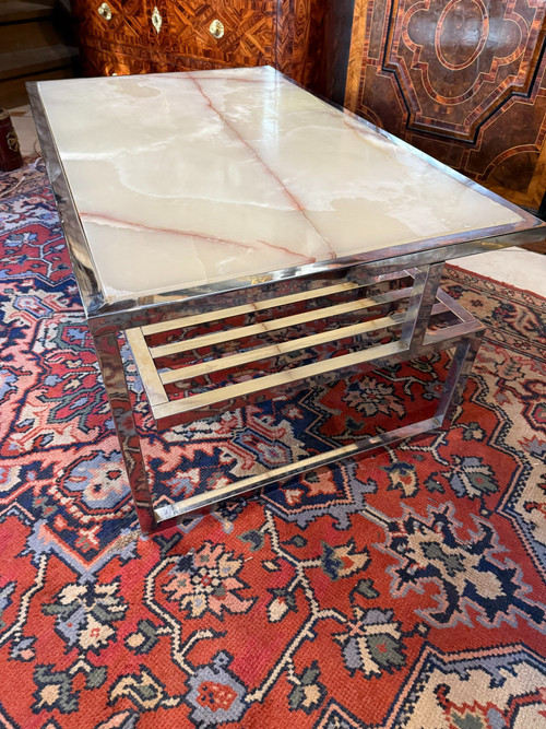 ONYX AND CHROME METAL COFFEE TABLE, 1970S