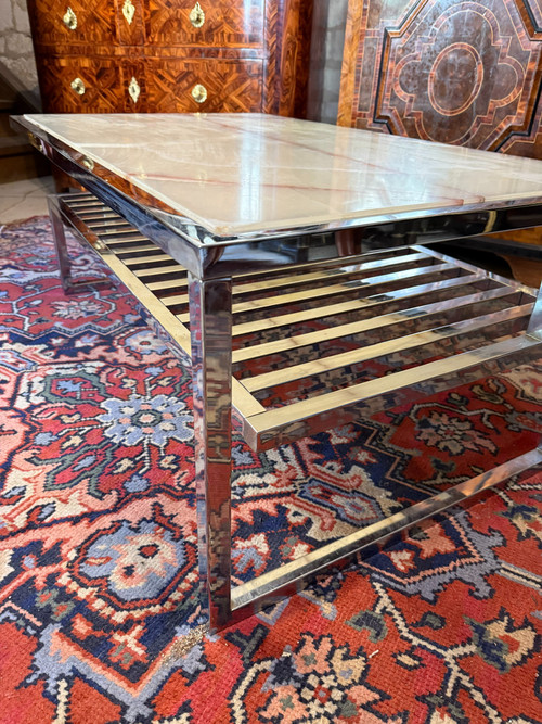 ONYX AND CHROME METAL COFFEE TABLE, 1970S