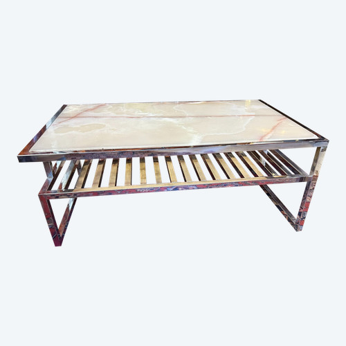ONYX AND CHROME METAL COFFEE TABLE, 1970S