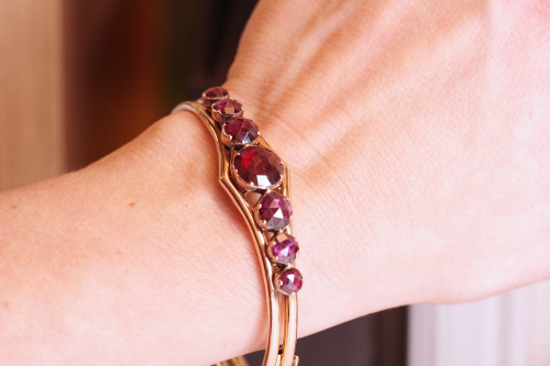 Bracciale di perline con granati di Perpignan in oro 18 ct, bracciale di perline in oro, gioielli regionali