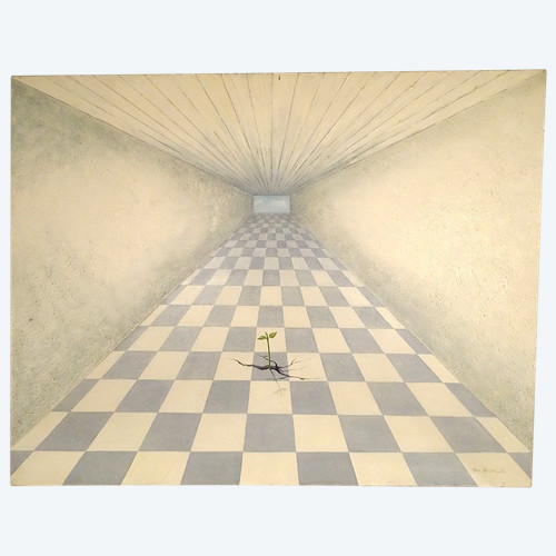Large HST Surrealist painting Fred Zeller Perception Psychique Espace 1971