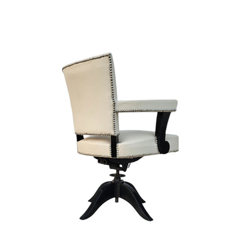 Fauteuil De Bureau Tournant Art Déco En Cuir Ivoire