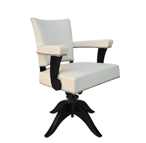 Fauteuil De Bureau Tournant Art Déco En Cuir Ivoire