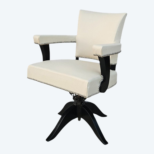 Fauteuil De Bureau Tournant Art Déco En Cuir Ivoire