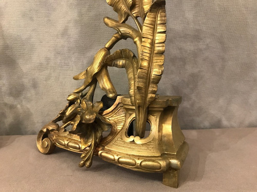 Paire de chenets en bronze décor façade d'époque 19 ème 