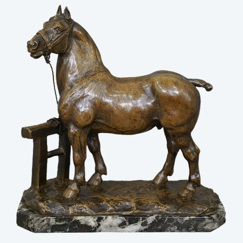 Scultura - Cavallo percheron , René Maxime Choquet (1872-1958) - Bronzo