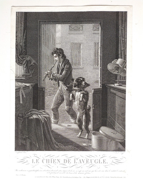 Etching  19th Century Engraving After Wafflard The Blindman dog Old Print