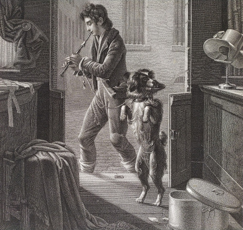 Etching  19th Century Engraving After Wafflard The Blindman dog Old Print
