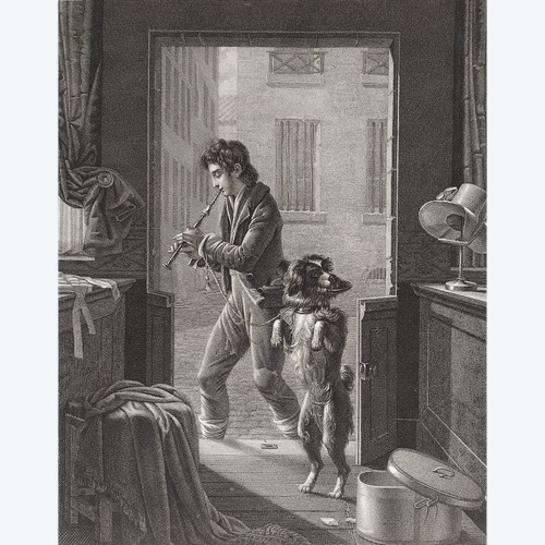 Etching  19th Century Engraving After Wafflard The Blindman dog Old Print