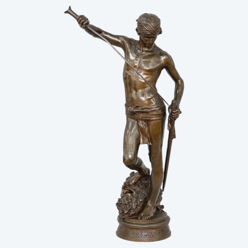 Sculpture - David Vainqueur De Goliath , Marius - Jean - Antonin Mercié (1845-1916) - Bronze