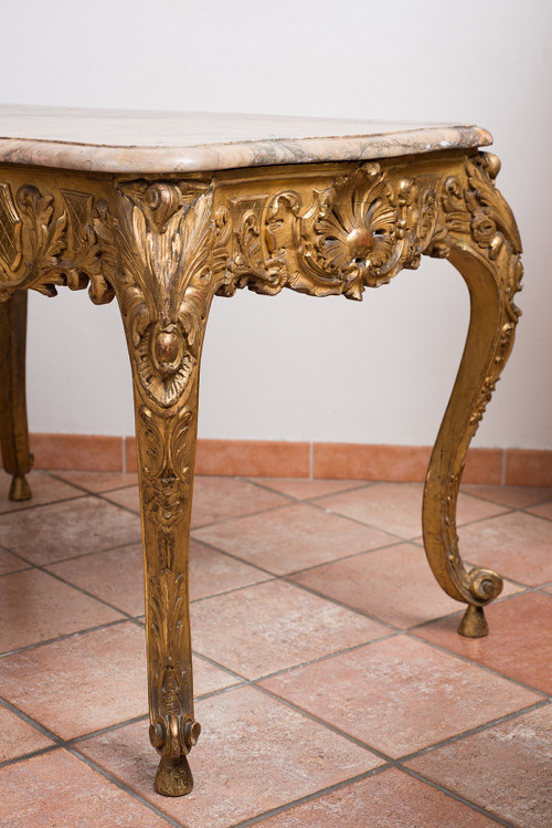 Table Ancienne Française Napoléon III En Bois Doré Et Sculpté. XIXe Siècle.