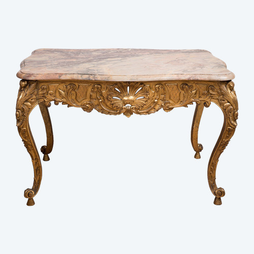 Table Ancienne Française Napoléon III En Bois Doré Et Sculpté. XIXe Siècle.