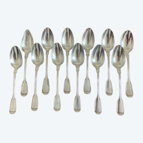 Belle suite de 12 petites cuillères Filet en métal argenté de la Maison Argental, époque 1900/1920