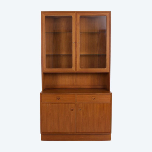 Vetrina danese illuminata in due pezzi in teak di Erik Brouer.