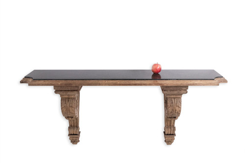 Jean-Charles Moreux. Carved oak and marble console table. Circa 1940