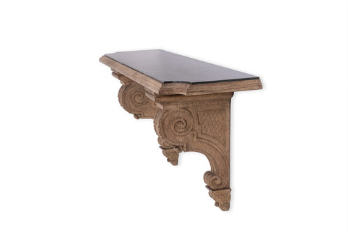 Jean-Charles Moreux. Carved oak and marble console table. Circa 1940