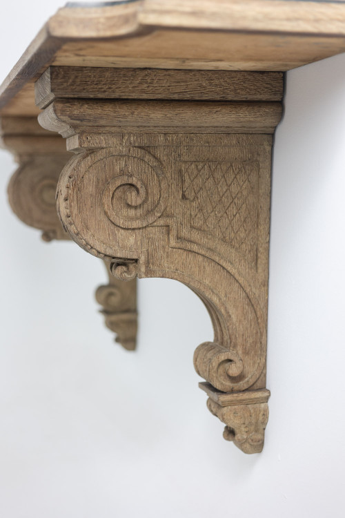 Jean-Charles Moreux. Carved oak and marble console table. Circa 1940