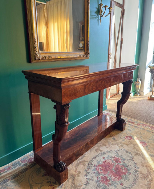 Rare console desserte à l'Antique en acajou massif, d’époque Empire-Consulat.
