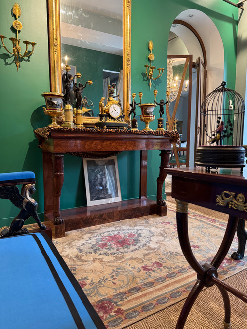 Rare console desserte à l'Antique en acajou massif, d’époque Empire-Consulat.