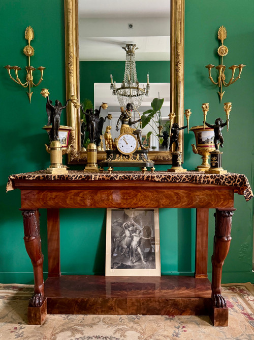 Rare console desserte à l'Antique en acajou massif, d’époque Empire-Consulat.