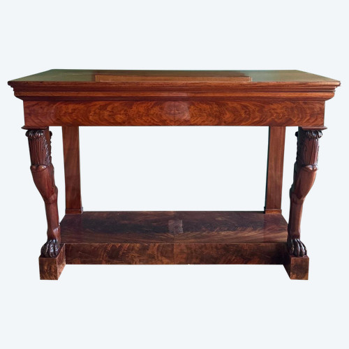 Rare console desserte à l'Antique en acajou massif, d’époque Empire-Consulat.