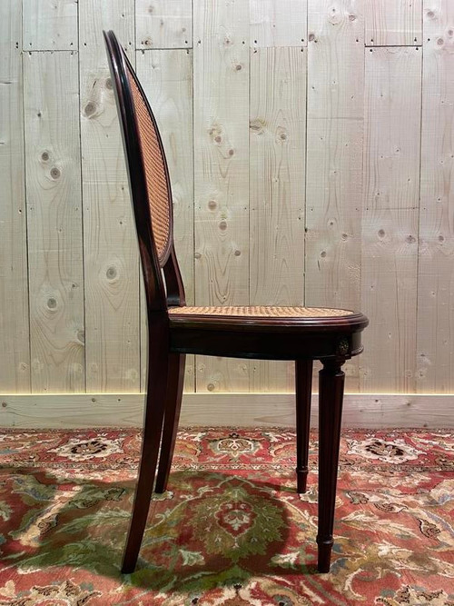 Set of 6 Louis XVI style medallion chairs in mahogany and cane