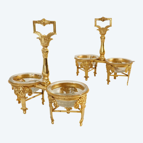 Pair of Empire double salt cellars in vermeil 1er Coq 1798 - 1809