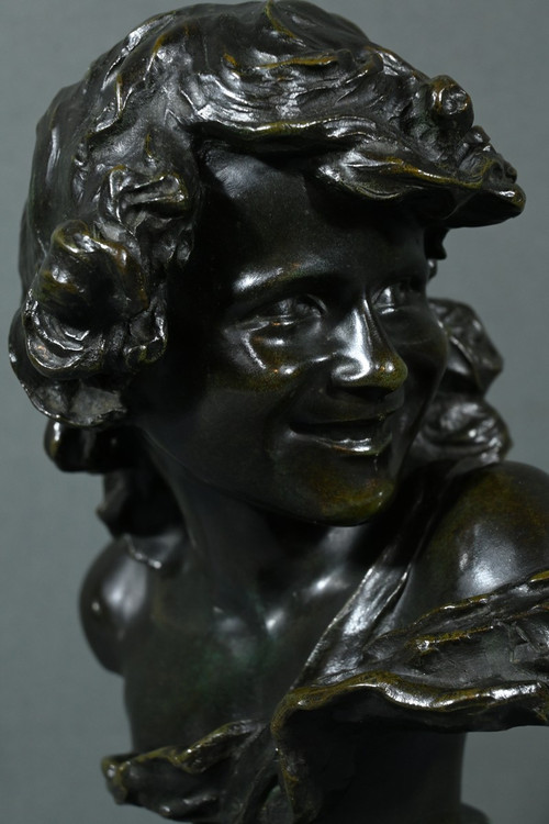 Bronze "Laughing Child", signed A.Injalbert - Late 19th century