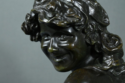 Bronze "Laughing Child", signed A.Injalbert - Late 19th century