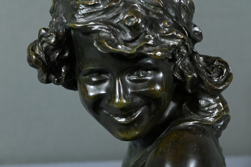 Bronze "Laughing Child", signed A.Injalbert - Late 19th century
