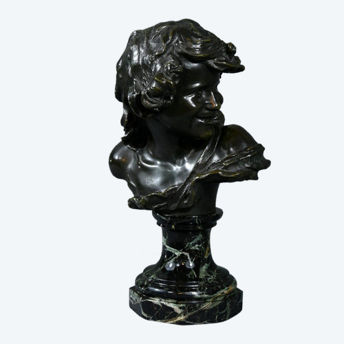 Bronze "Laughing Child", signed A.Injalbert - Late 19th century