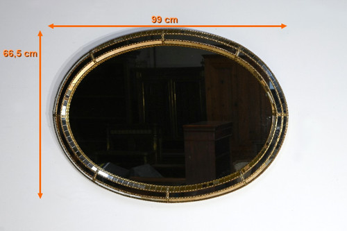 Specchio ovale in ottone smaltato, stile Hollywood Regency - 1970