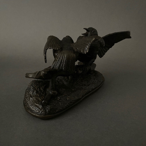 Bronze aus dem 19. Jahrhundert, die ein Vogelpaar darstellt, von Chanhomme 1850