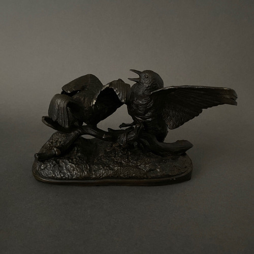 Bronze aus dem 19. Jahrhundert, die ein Vogelpaar darstellt, von Chanhomme 1850
