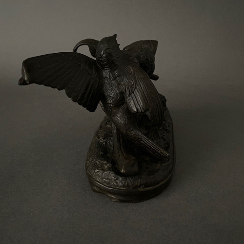 Bronze aus dem 19. Jahrhundert, die ein Vogelpaar darstellt, von Chanhomme 1850