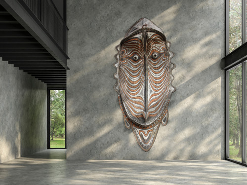 Enorme maschera a timpano, arte dell'Oceania, arte tribale, Papua Nuova Guinea