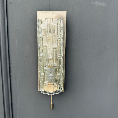 Suite of 4 1970s sconces in frosted glass and chrome-plated metal 20th century
