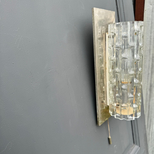 Suite of 4 1970s sconces in frosted glass and chrome-plated metal 20th century