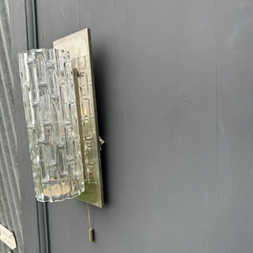 Suite of 4 1970s sconces in frosted glass and chrome-plated metal 20th century