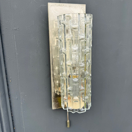 Suite of 4 1970s sconces in frosted glass and chrome-plated metal 20th century